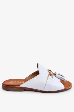 Damskie Skórzane Klapki Lewski Shoes 3226 Białe