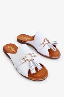 Damskie Skórzane Klapki Lewski Shoes 3226 Białe