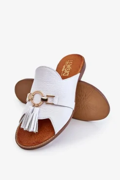 Damskie Skórzane Klapki Lewski Shoes 3226 Białe