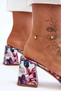 Damskie Skórzane Klapki Na Obcasie Lewski Shoes 3209/K Niebieskie