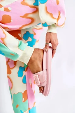 Damskie Skórzane Klapki Z Klamrą Różowe Devia