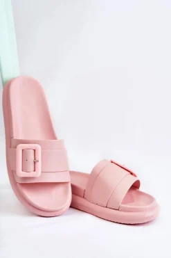 Damskie Skórzane Klapki Z Klamrą Różowe Devia