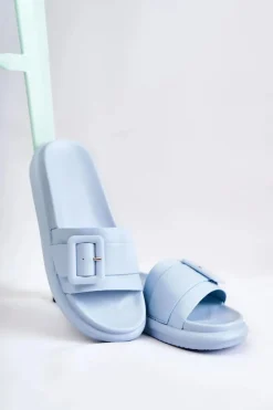 Damskie Skórzane Klapki Z Klamrą Niebieskie Devia