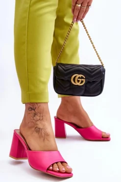 Damskie Skórzane Klasyczne Klapki Fuksja Loara