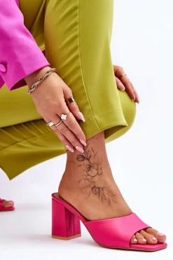 Damskie Skórzane Klasyczne Klapki Fuksja Loara