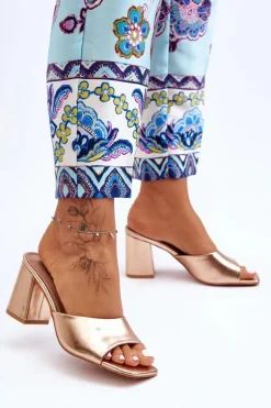 Damskie Skórzane Klasyczne Klapki Różowe Złoto Loara