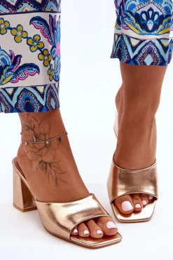 Damskie Skórzane Klasyczne Klapki Różowe Złoto Loara