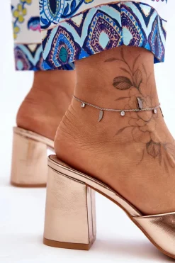 Damskie Skórzane Klasyczne Klapki Różowe Złoto Loara