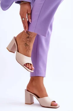 Damskie Skórzane Klasyczne Klapki Beżowe Loara