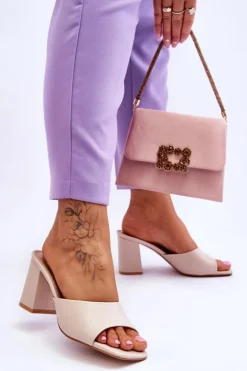 Damskie Skórzane Klasyczne Klapki Beżowe Loara