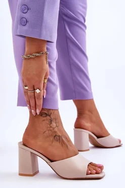 Damskie Skórzane Klasyczne Klapki Beżowe Loara