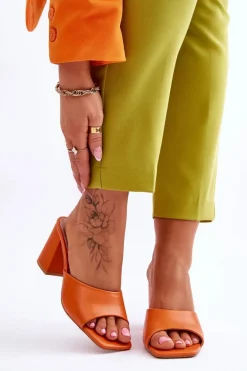 Damskie Skórzane Klasyczne Klapki Pomarańczowe Loara