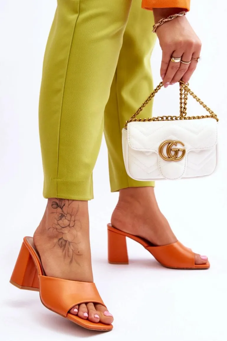 Damskie Skórzane Klasyczne Klapki Pomarańczowe Loara