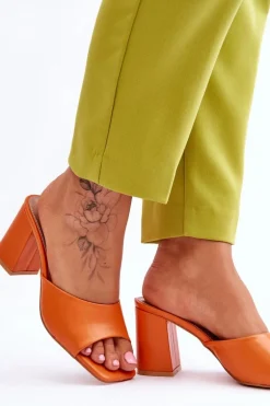 Damskie Skórzane Klasyczne Klapki Pomarańczowe Loara