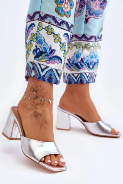 Damskie Skórzane Klasyczne Klapki Srebrne Loara