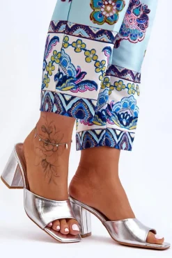 Damskie Skórzane Klasyczne Klapki Srebrne Loara