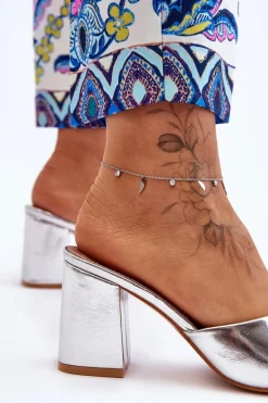 Damskie Skórzane Klasyczne Klapki Srebrne Loara