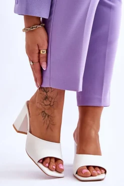 Damskie Skórzane Klasyczne Klapki Białe Loara