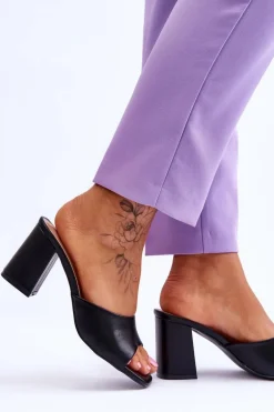 Damskie Skórzane Klasyczne Klapki Czarne Loara