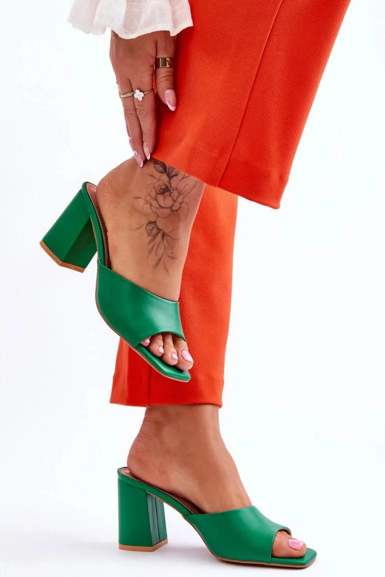 Damskie Skórzane Klasyczne Klapki Zielone Loara