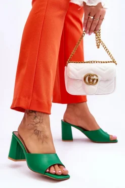 Damskie Skórzane Klasyczne Klapki Zielone Loara