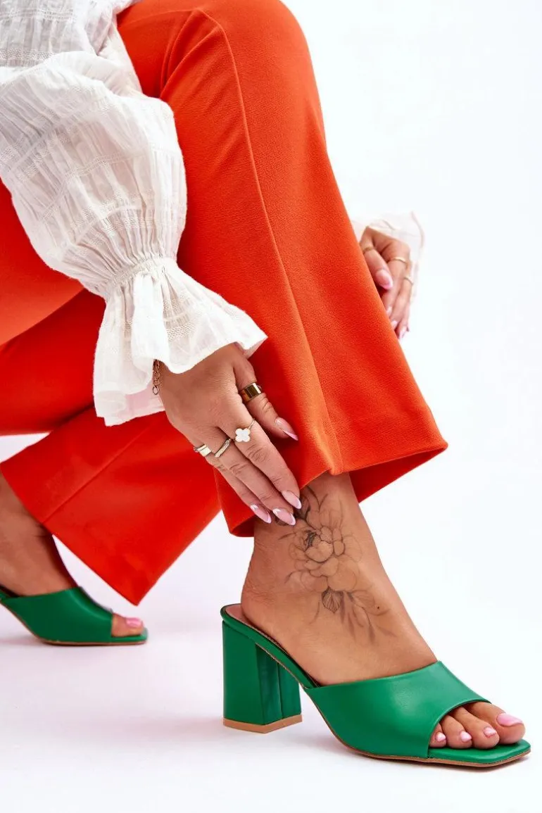 Damskie Skórzane Klasyczne Klapki Zielone Loara