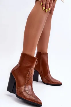 Damskie Skórzane Kowbojki Botki Brązowe Fiorene