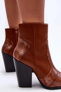 Damskie Skórzane Kowbojki Botki Brązowe Fiorene