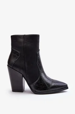 Damskie Skórzane Kowbojki Botki Czarne Fiorene