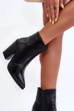 Damskie Skórzane Kowbojki Botki Czarne Fiorene