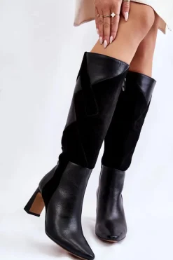 Damskie Skórzane Kozaki Do Kolan Maciejka 05784-01 Czarne