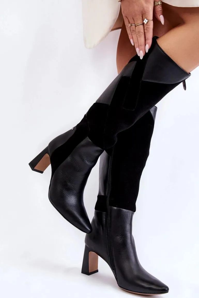 Damskie Skórzane Kozaki Do Kolan Maciejka 05784-01 Czarne