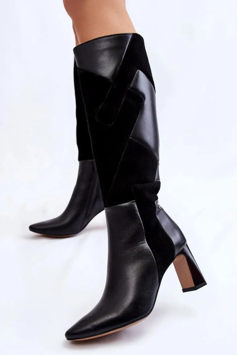 Damskie Skórzane Kozaki Do Kolan Maciejka 05784-01 Czarne