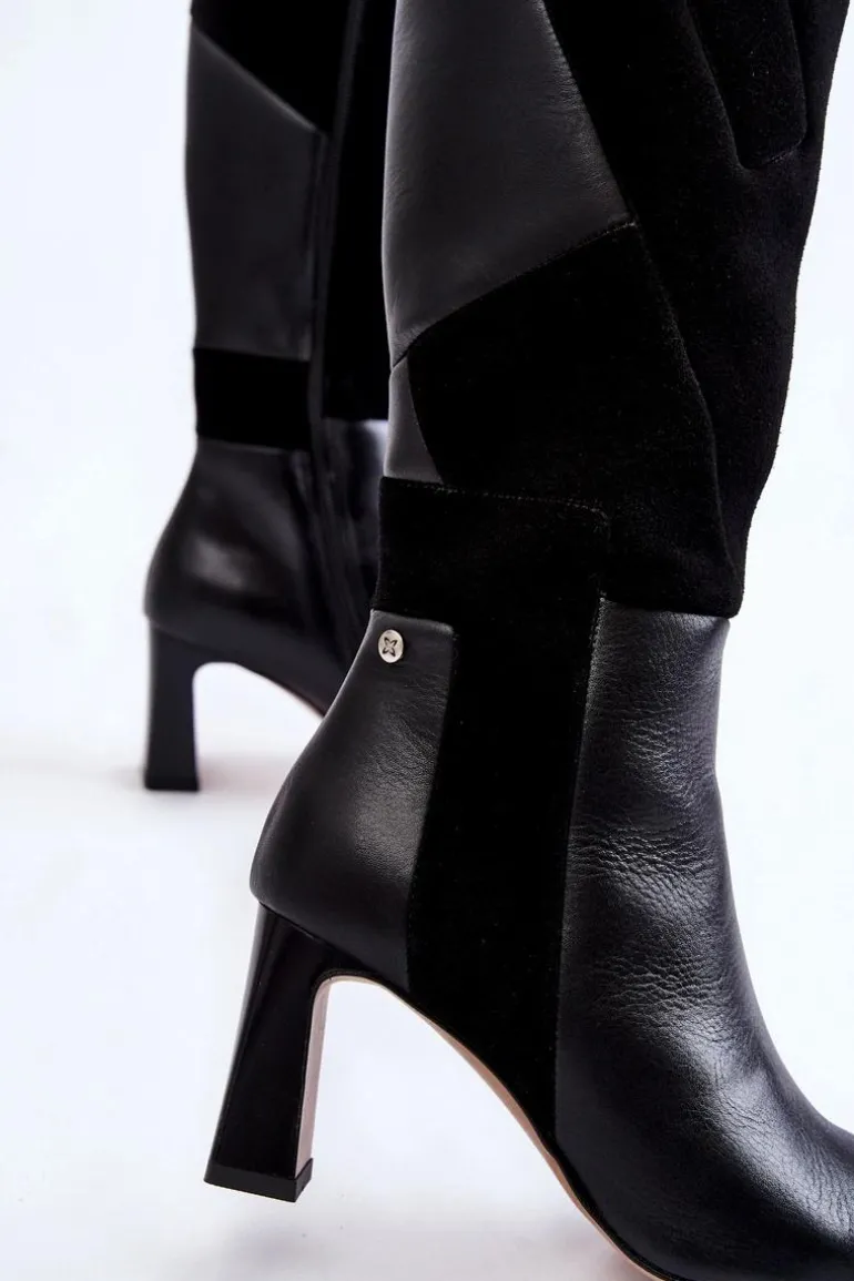 Damskie Skórzane Kozaki Do Kolan Maciejka 05784-01 Czarne