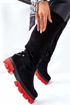 Damskie Skórzane Kozaki Lewski Czarne Zamszowe 2866