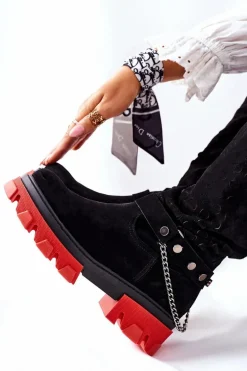 Damskie Skórzane Kozaki Lewski Czarne Zamszowe 2866