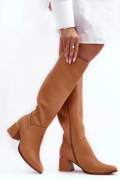 Damskie Skórzane Kozaki Na Obcasie Camel Lewski 2928/B/2