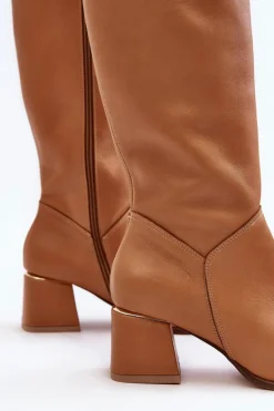 Damskie Skórzane Kozaki Na Obcasie Camel Lewski 2928/B/2