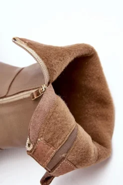 Damskie Skórzane Kozaki Na Masywnym Słupku Ciemnobeżowe Lemar Odennia