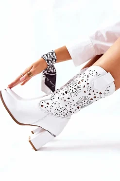 Damskie Skórzane Kozaki na Słupku Białe Lewski 2923 Pick Me Up