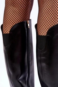 Damskie Skórzane Kozaki Na Słupku Czarne Lewski 2928/B
