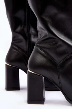 Damskie Skórzane Kozaki Na Słupku Czarne Lewski 2928/B