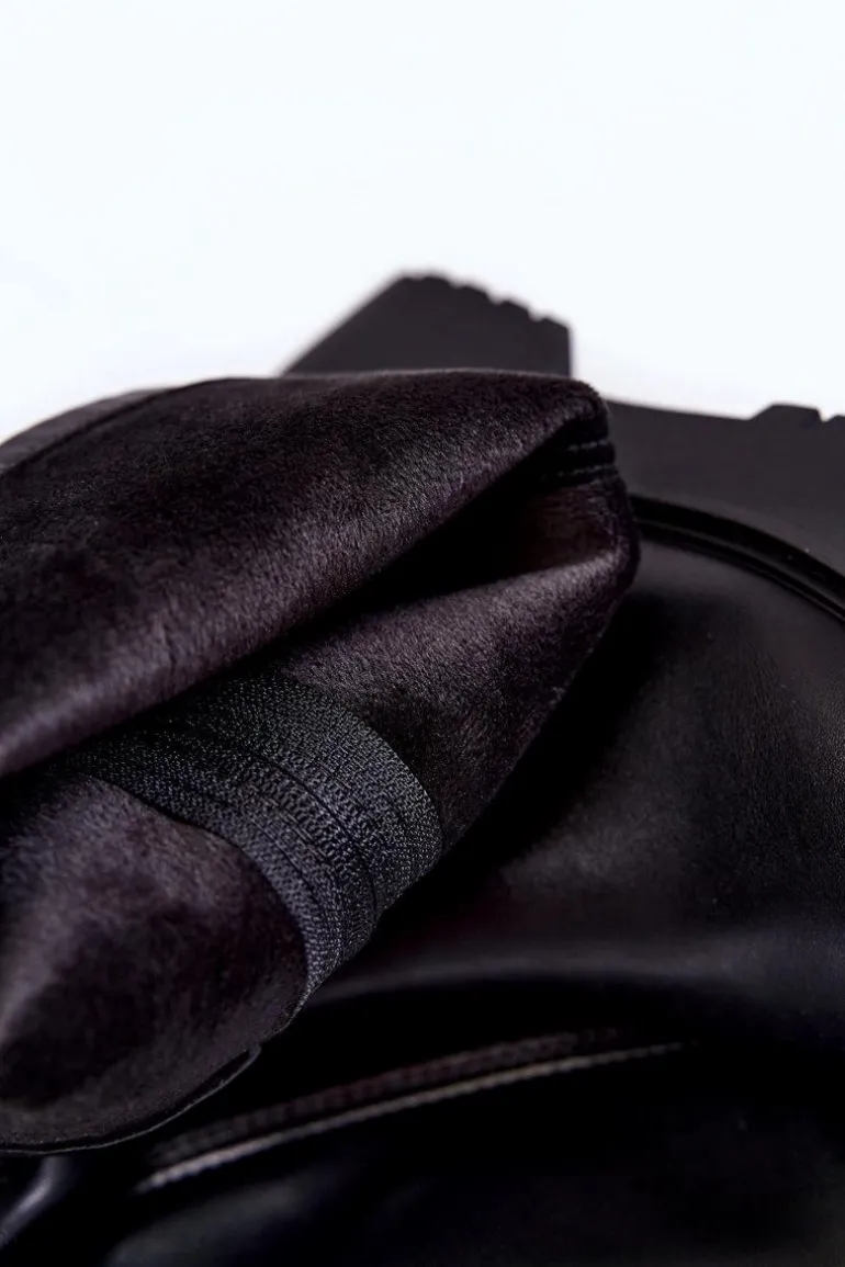 Damskie Skórzane Kozaki Na Platformie Czarne Aretha