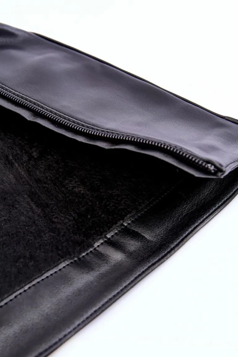 Damskie Skórzane Kozaki Oficerki Na Płaskim Obcasie Czarne Nenet