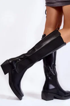 Damskie Skórzane Kozaki Oficerki Czarne Larsen