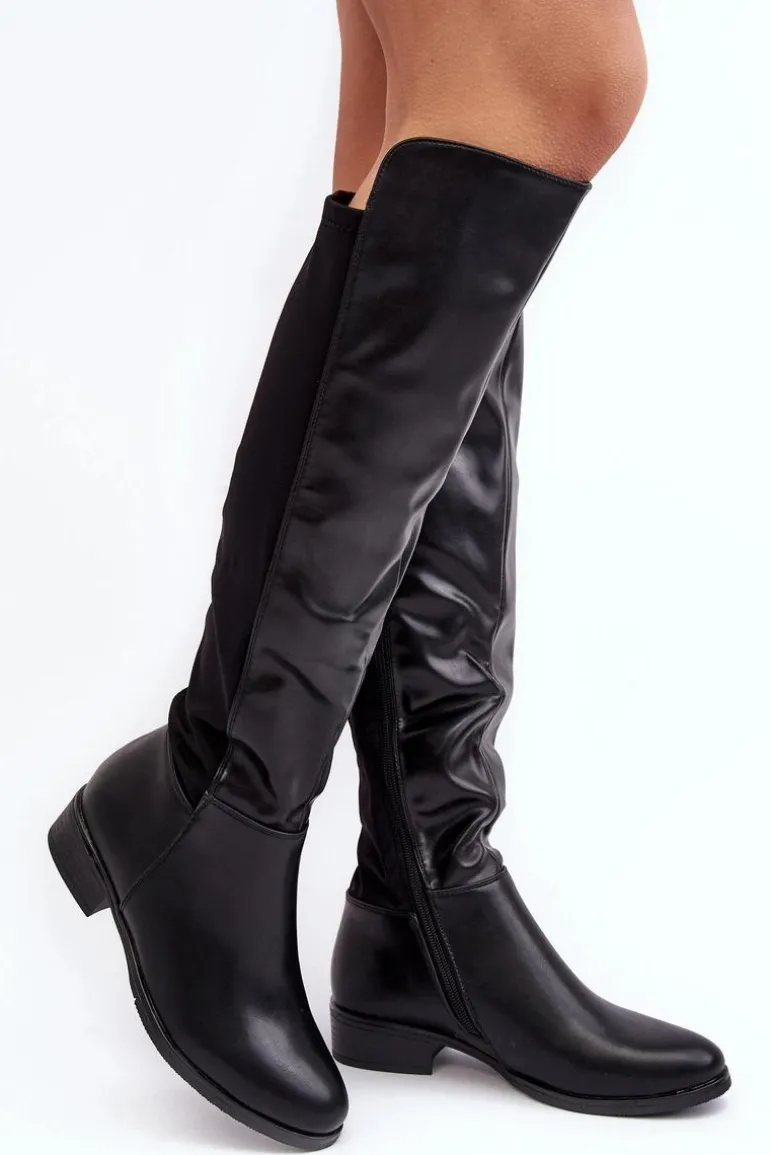 Damskie Skórzane Kozaki Przed Kolano S.Barski HY27098A Czarne