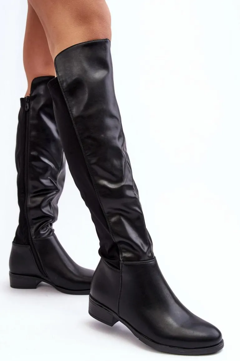 Damskie Skórzane Kozaki Przed Kolano S.Barski HY27098A Czarne