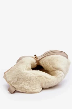 Damskie Skórzane Kozaki Z Wełną Zazoo 70121 Beżowe