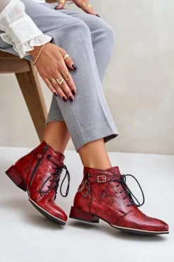 Damskie Skórzane Lakierowane Botki Trzewiki Maciejka 5743A-08 Czerwone