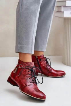 Damskie Skórzane Lakierowane Botki Trzewiki Maciejka 5743A-08 Czerwone